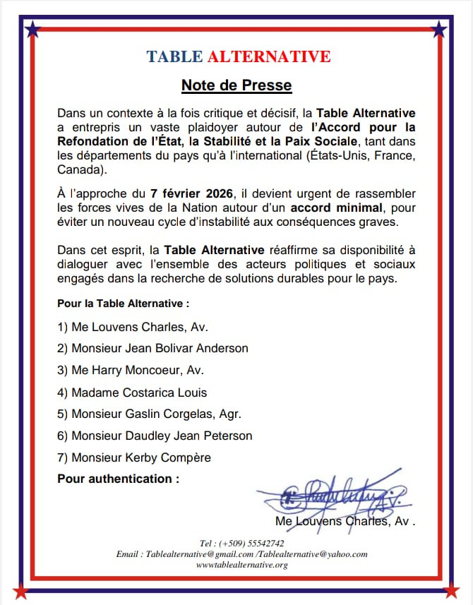 Haïti face à l’instabilité : la Table Alternative propose une solution urgente