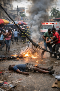 Pétion-Ville sous le choc : un câble à haute tension se rompt en pleine rue, plusieurs victimes signalées